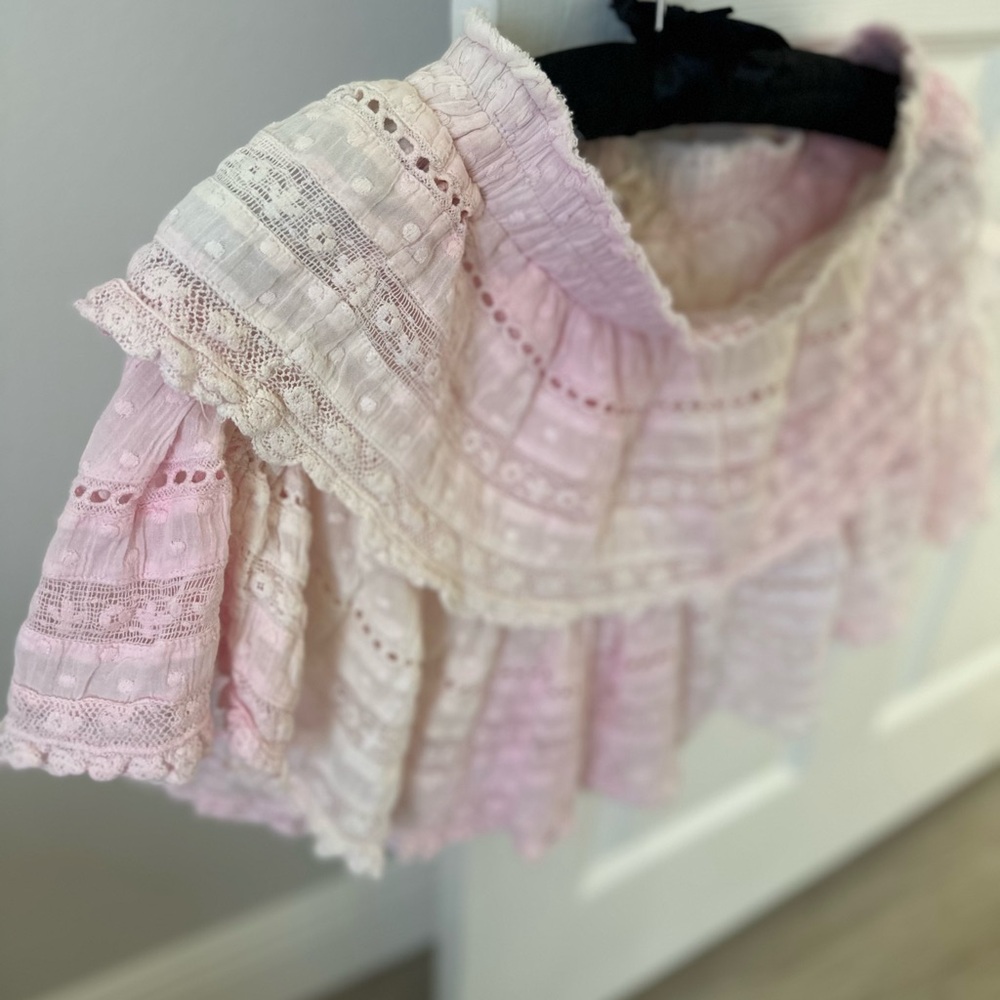Pink Tiered Ruffled Cotton MiniSkirt